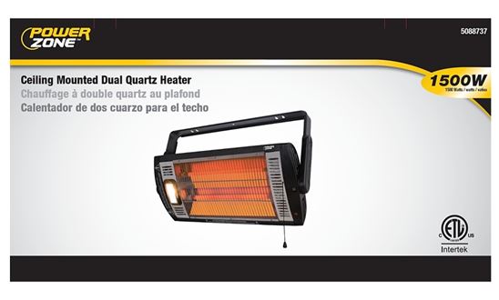 PowerZone QGW15-602 Ceiling Mounted Dual Quartz Heater, 12.5 Amp, 120 V, 1500 W, Black - VORG5088737