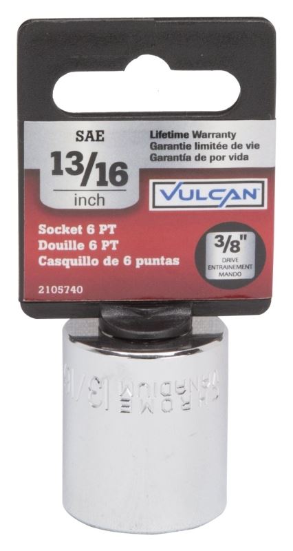 Vulcan MT6495386 Drive Socket, 13/16 in Socket, 3/8 in Drive, 6-Point, Chrome Vanadium Steel, Chrome - VORG2105740