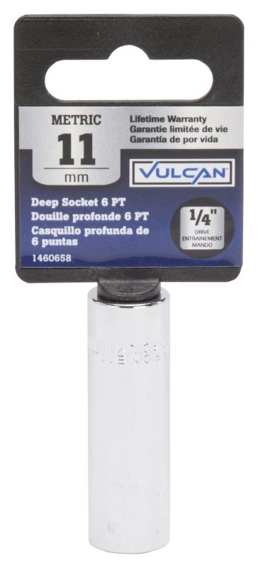 Vulcan MT6487809 Drive Socket, 11 mm Socket, 1/4 in Drive, 6-Point, Chrome Vanadium Steel, Chrome - VORG1460658