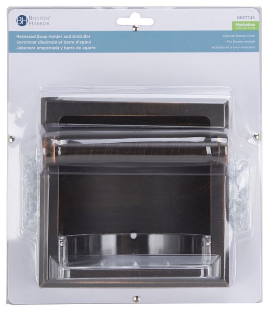 Boston Harbor 770H-35-07-SOU Soap Holder and Grab Bar, Recessed Mounting, Plastic Roller/Zinc, Venetian Bronze Finish - VORG0627745