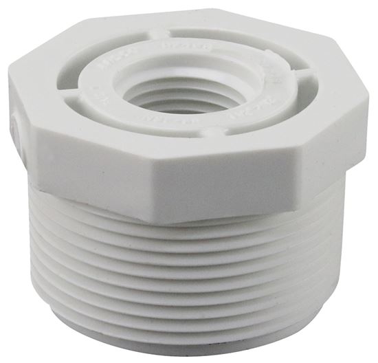 Genova 300 Series 34355 Reducing Bushing, 1-1/2 x 1/2 in, MIP x FIP, White, SCH 40 Schedule