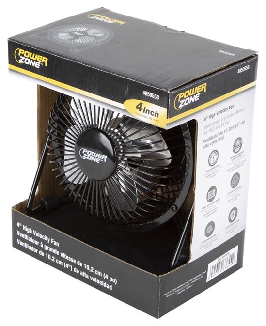 PowerZone CZHV4RSB-BK Mini Fan, 120 VAC, 4 in Dia Blade, 4-Blade, 1-Speed, 360 deg Rotating, Black - VORG4850558