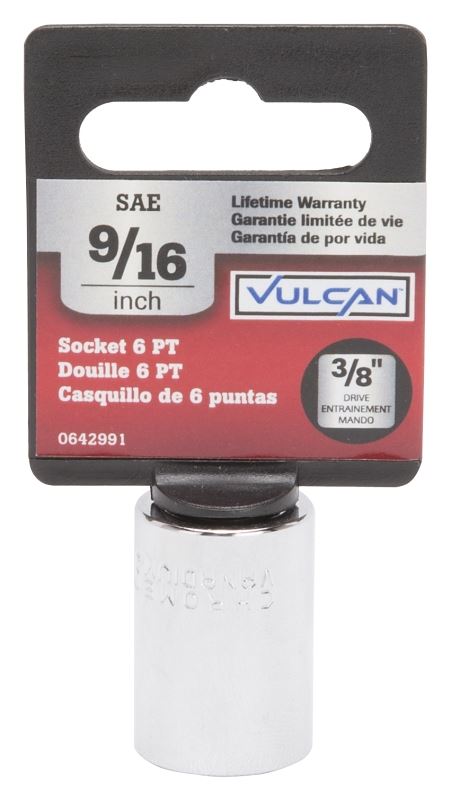 Vulcan MT6494496 Drive Socket, 9/16 in Socket, 3/8 in Drive, 6-Point, Chrome Vanadium Steel, Chrome - VORG0642991