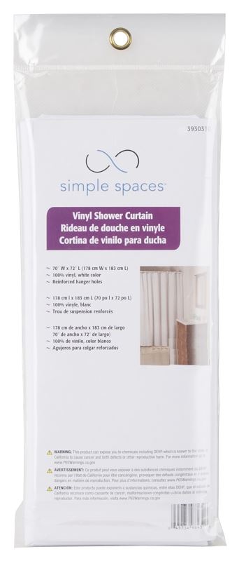 Simple Spaces SD-PCP01-W3L Shower Curtain, Vinyl, White, White - VORG3930310