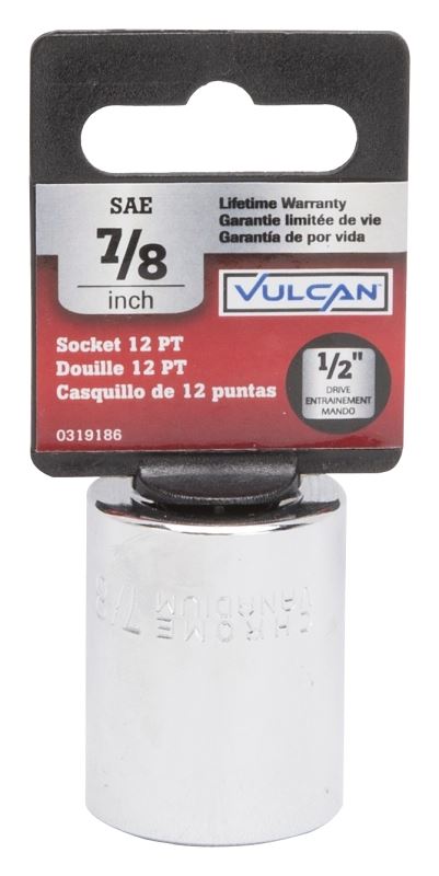 Vulcan MT6517445 Drive Socket, 7/8 in Socket, 1/2 in Drive, 12-Point, Chrome Vanadium Steel, Chrome - VORG0319186