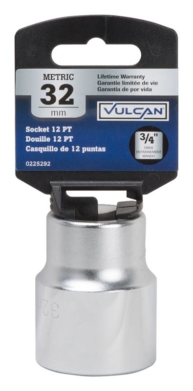 Vulcan MT-SM6032 Drive Socket, 32 mm Socket, 3/4 in Drive, 12-Point, Chrome Vanadium Steel, Chrome - VORG0225292