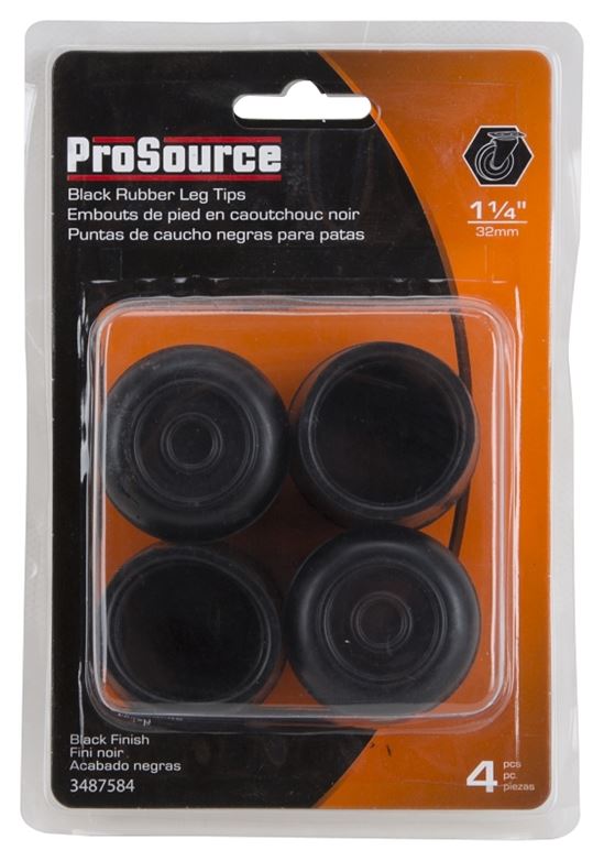 ProSource FE-50638-PS Furniture Leg Tip, Round, Rubber, Black, 1-1/4 in Dia, 1-5/8 in H - VORG3487584