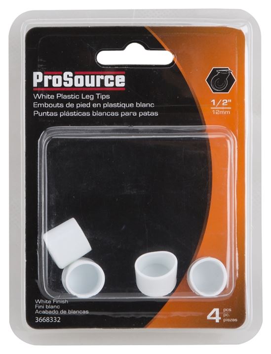 ProSource FE-50611-PS Furniture Leg Tip, Round, Plastic, White, 1/2 in Dia, 5/8 in H - VORG3668332