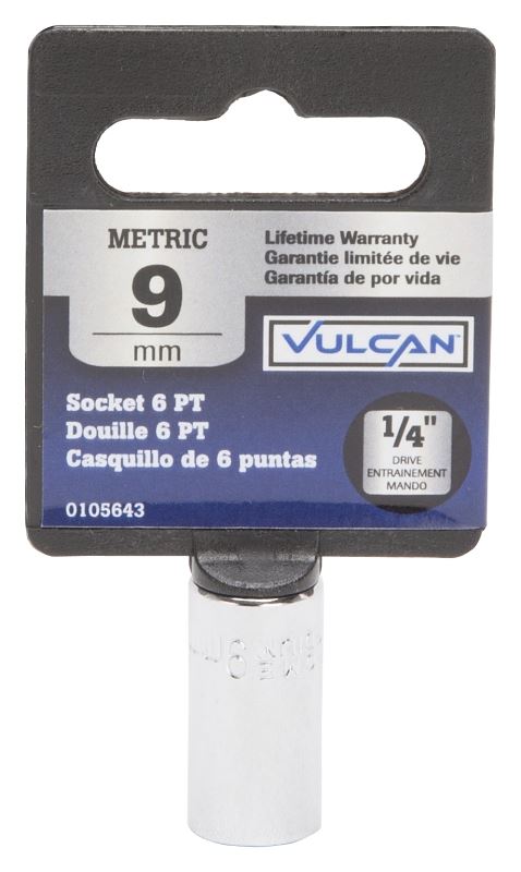 Vulcan MT6490106 Drive Socket, 9 mm Socket, 1/4 in Drive, 6-Point, Chrome Vanadium Steel, Chrome - VORG0105643