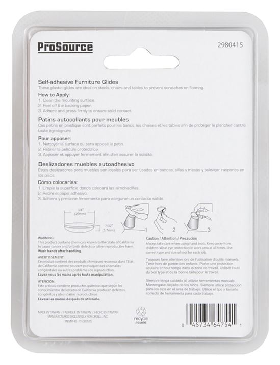 ProSource FE-50111-PS Furniture Glide, PTFE, Blue, Blue, 3/4 x 3/4 x 7/32 in Dimensions - VORG2980415