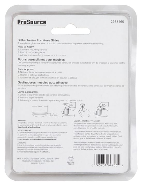 ProSource FE-50102-PS Furniture Glide, PTFE, Blue, Blue, 2 x 2 x 7/32 in Dimensions - VORG2988160