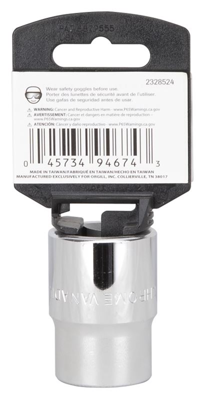 Vulcan MT-SM6022 Drive Socket, 22 mm Socket, 3/4 in Drive, 12-Point, Chrome Vanadium Steel, Chrome - VORG2328524