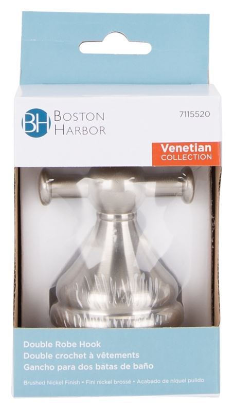 Boston Harbor L5053-13B-10-3L Double Robe Hook, 2-Hook, Zinc, Brushed Nickel, Wall Mounting - VORG7115520
