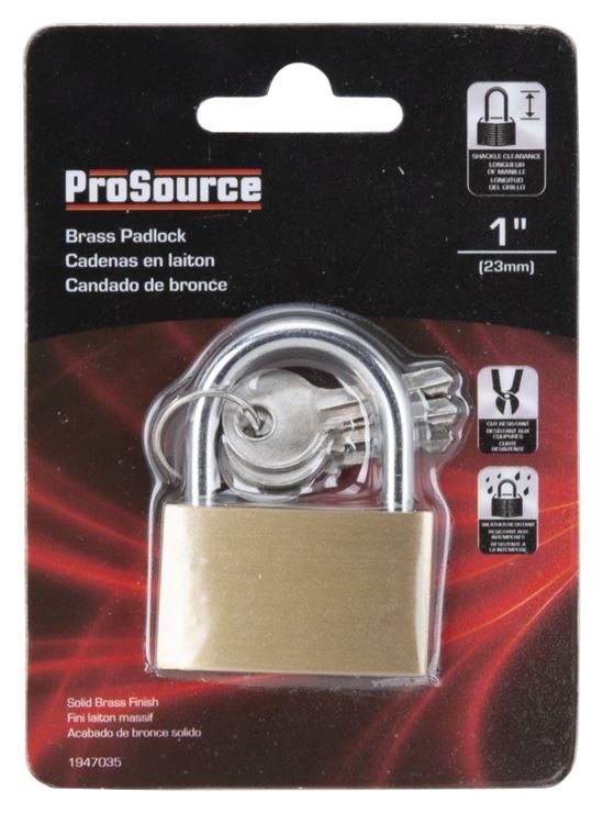 ProSource TGE-BP403L Padlock, Standard Shackle, 3/16 in Dia Shackle, 1 in H Shackle, Steel Shackle, Brass Body - VORG1947035