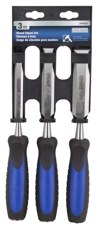 Vulcan JL-CH3PC Chisel Set with Striking Cap, 4-Piece, CRV, Polished, Blue and Black - VORG5543087