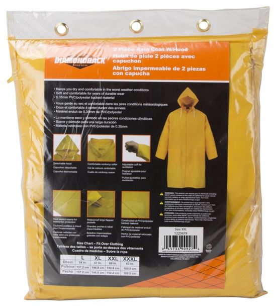 Diamondback PY-800XXL Raincoat, 2XL, Polyester/PVC, Yellow, Comfortable Corduroy Collar, Double Fly Snap Closure, Knee - VORG1223676