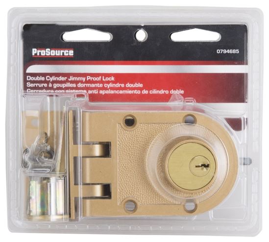 ProSource 6224331-PS Jimmy Proof Lock, Keyed Different Key, Brass, Brass, Kwikset Keyway, 1-2-3/8 in Thick Door - VORG0794685