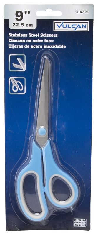 Vulcan JL-SR-09 Scissor, 8-1/2 in OAL, 4-1/2 in L Cut, Stainless Steel Blade, Comfort-Grip Handle, Blue/Gray Handle - VORG4167359