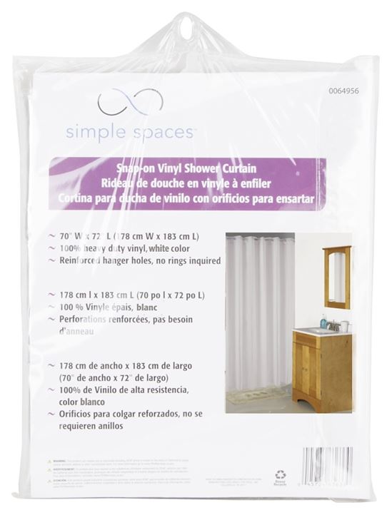 Simple Spaces XG-02-WH Hookless Shower Curtain, Vinyl - VORG0090498