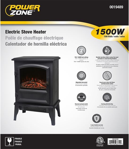 PowerZone FP202-SPA Electric Fireplace Heater, 14-5/8 in W, 9-7/8 in D, 21-3/4 in H, 120 V, Plastic/Metal, Black - VORG0019489