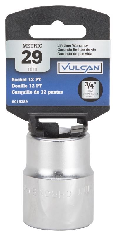 Vulcan MT-SM6029 Drive Socket, 29 mm Socket, 3/4 in Drive, 12-Point, Chrome Vanadium Steel, Chrome - VORG9015389