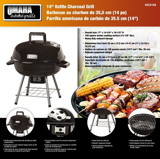 Omaha GY22014I Charcoal Kettle Grill, 1-Grate, Black, Steel Body - VORG8825168