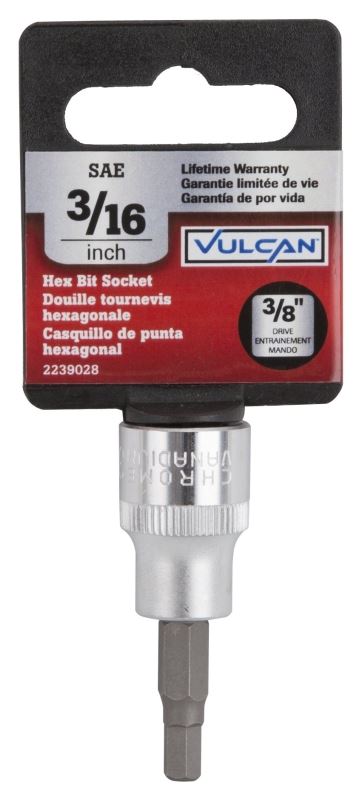 Vulcan 3506005620 Fractional Hex Bit Socket, 3/16 in Tip, 3/8 in Drive, Chrome, 1-7/8 in OAL - VORG2239028