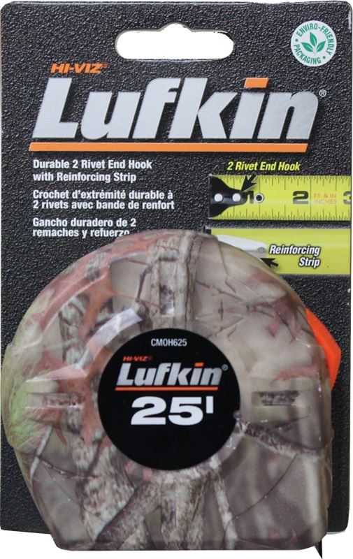 Crescent Lufkin CMOH625 Tape Measure, 25 ft L Blade, 1 in W Blade, Steel Blade, ABS Case, Camouflage Case, Pack of 8 - VORG7849201