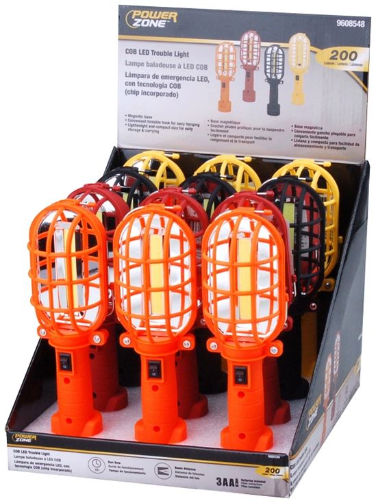 PowerZone 12578 Trouble Light, 1-Lamp, LED Lamp, 200 Lumens, Red, Black, Yellow & Orange, Pack of 12 - VORG9608548