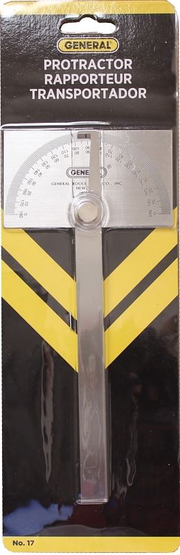 General 17 Square Head Protractor, 0 to 180 deg, Stainless Steel, Silver - VORG6101778