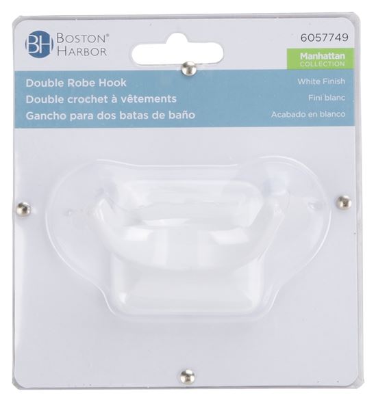 Boston Harbor L3653-51-07 Double Robe Hook, 2-Hook, Zinc, White, Wall Mounting - VORG6057749