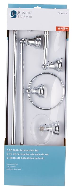 Boston Harbor L5000-CH Bath Accessory Set, Chrome, 5-Piece, For: Bathroom - VORG5698758