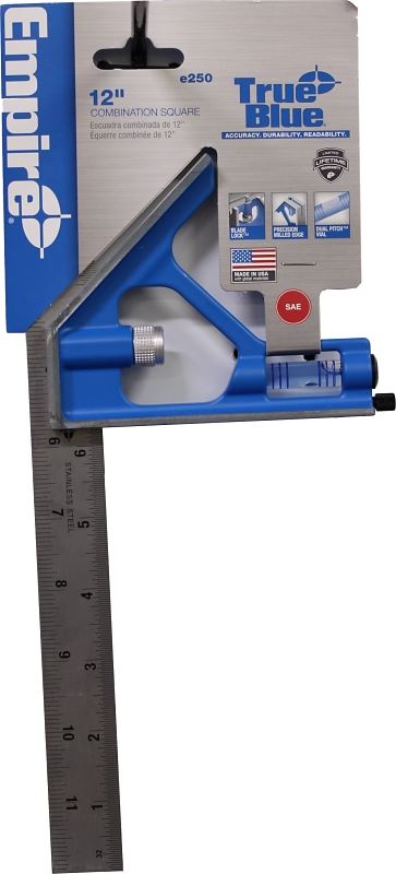 Empire True Blue Series E250 Combination Square, 0.0625 in Graduation, Stainless Steel Blade - VORG4566543