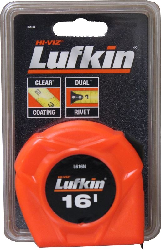 Crescent Lufkin L600N Series L616N Tape Measure, 16 ft L Blade, 3/4 in W Blade, Steel Blade, Plastic Case, Orange Case - VORG4821906