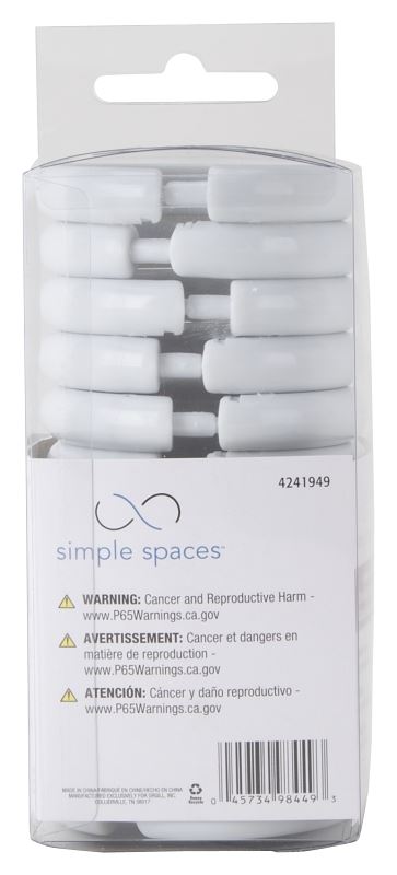 Simple Spaces SD-ORING-W3L Shower Curtain Ring, Plastic, white, 1 cm W, 2-3/8 in H - VORG4241949