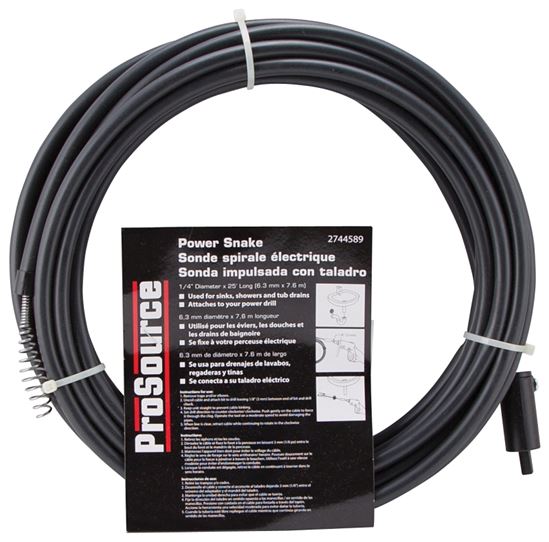 Prosource DC00001-25 Power Drain Snake, 1/4 in Dia Cable, 25 ft L Cable - VORG2744589
