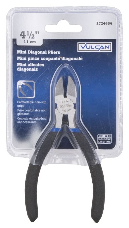 Vulcan JL-NP018 Diagonal Cutting Plier, 4.5 in OAL, 0.4 mm Cutting Capacity, 0.25 in Jaw Opening, Black/Blue Handle - VORG2724664