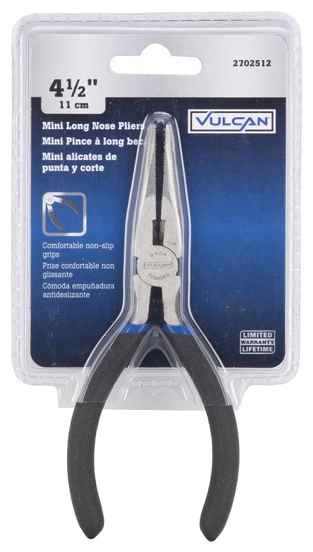 Vulcan JL-NP017 Mini Long Nose Plier, 5 in OAL, 0.5 mm Cutting Capacity, 3 cm Jaw Opening, Black Handle, 1/2 in W Jaw - VORG2702512