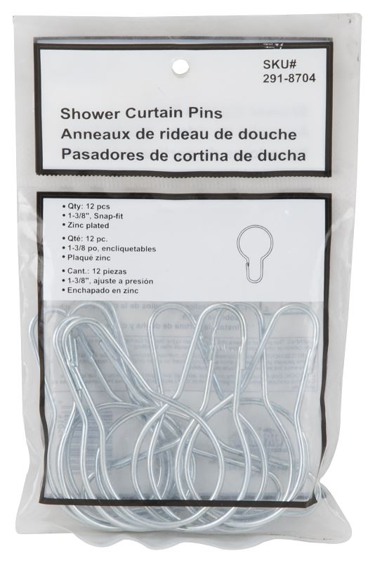 Simple Spaces PMB-007 Shower Curtain Pin, Snap-Fit, Zinc, Sliver, For: Shower Liners and Curtains - VORG2918704