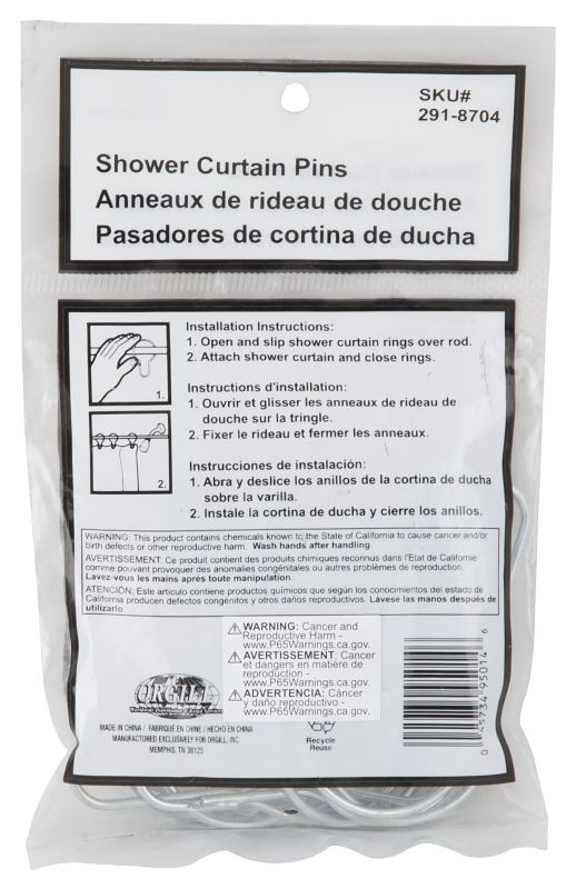 Simple Spaces PMB-007 Shower Curtain Pin, Snap-Fit, Zinc, Sliver, For: Shower Liners and Curtains - VORG2918704