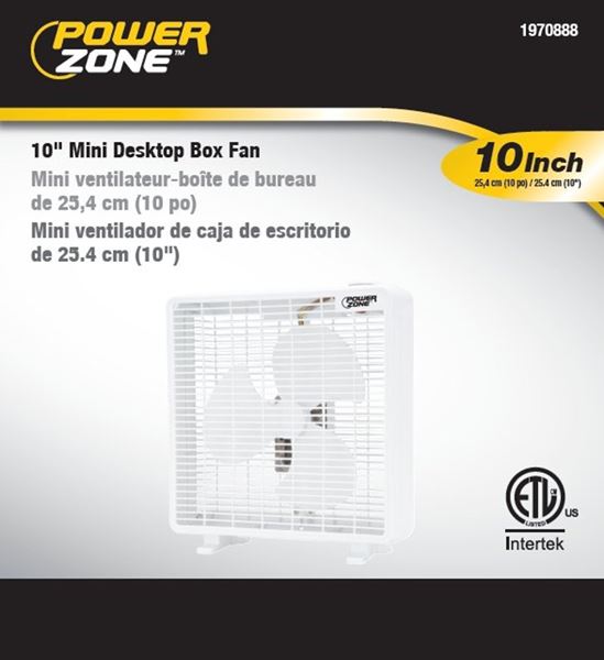 PowerZone F-1022 Box Fan, 120 VAC, 10 in Dia Blade, 3-Blade, 3-Speed, White - VORG1970888