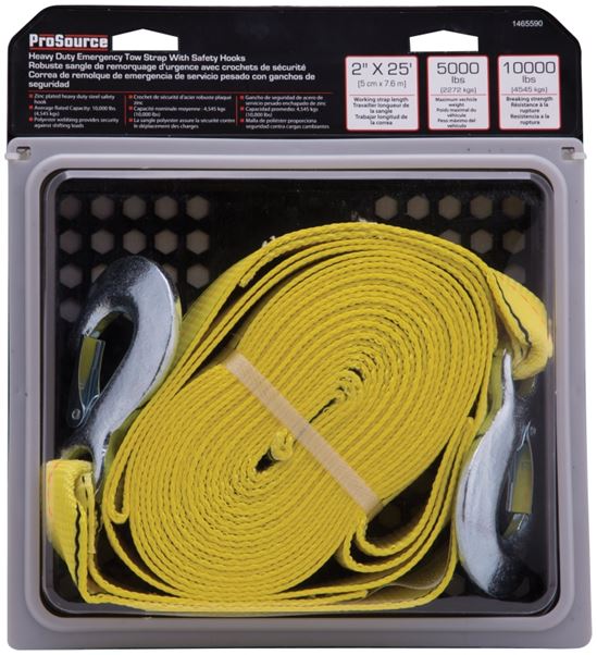 ProSource FH64062-1 Emergency Tow Strap, 10,000 lb, 2 in W, 25 ft L, Hook End, Polyester Webbing, Steel Hook - VORG1465590