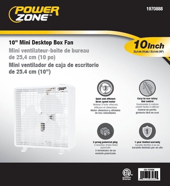 PowerZone F-1022 Box Fan, 120 VAC, 10 in Dia Blade, 3-Blade, 3-Speed, White - VORG1970888