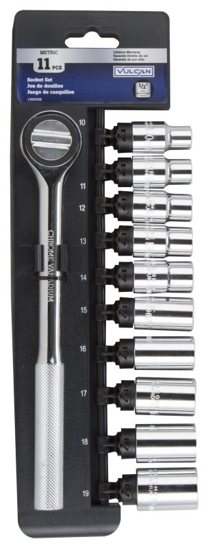 Vulcan 11PC-4M Socket Set, Chrome Vanadium Steel, Chrome - VORG1306398