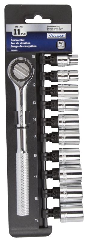 Vulcan 13PC-3M Socket Set, Chrome Vanadium Steel, Chrome - VORG1259381