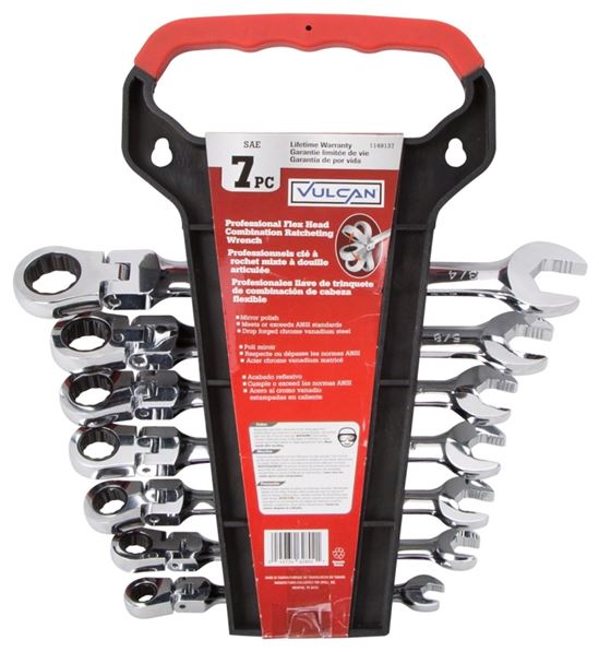 Vulcan FPG7I Wrench Set, 7-Piece, Chrome Vanadium Steel, Mirror Polish, Silver, Specifications: SAE Measurement - VORG1149137