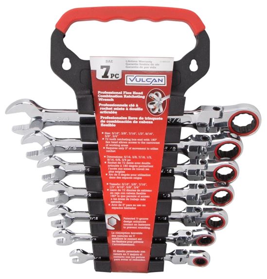 Vulcan FPG7I Wrench Set, 7-Piece, Chrome Vanadium Steel, Mirror Polish, Silver, Specifications: SAE Measurement - VORG1149137