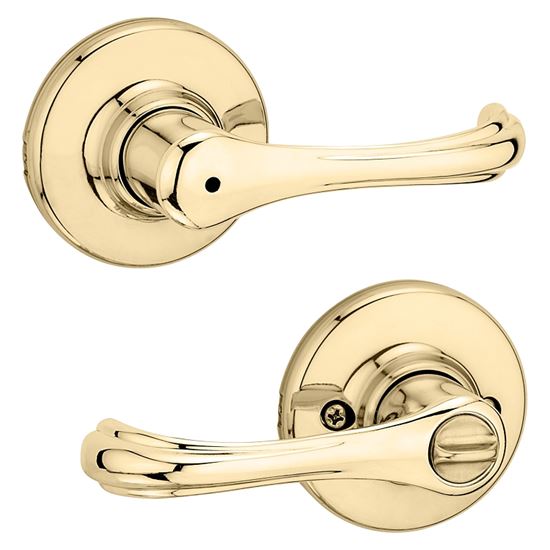 Kwikset 300DNL 3 CP RCL Privacy Lever, Turnbutton Lock, Polished Brass, Zinc, Residential, Re-Key Technology: SmartKey - VORG8785776