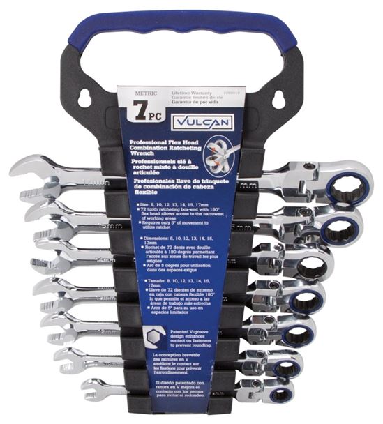 Vulcan FPG7M Wrench Set, 7-Piece, Chrome Vanadium Steel, Mirror Polish, Silver, Specifications: Metric - VORG1099019