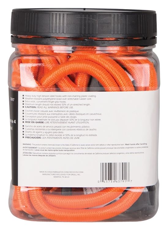 ProSource FH4034 Stretch Cord, 9 mm Dia, 48 in L, Polypropylene, Orange, Hook End, Pack of 12 - VORG0336917